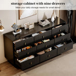 Modern 9-Drawer Dresser, Large Black Storage Cabinet with Wide Drawers, Elegant Chest of Drawers