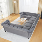 Chesterfield Velvet Sectional Sofa - Large Tufted Couch with Rolled Armrests and Nailhead Design