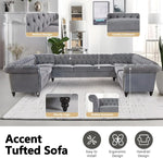 Chesterfield Velvet Sectional Sofa - Large Tufted Couch with Rolled Armrests and Nailhead Design