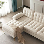 Creamy-White U-Shaped Convertible Sectional Sofa with Double Chaises & Storage