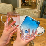 3D Love Gradient Glass Coffee Mug -  Couple Pair Cup 