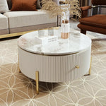 Modern Round Coffee Table with 2 Large Drawers – Sleek Accent Table for Stylish Living