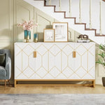 Tribesigns Modern White Storage Cabinet with Gold Metal Frame - Versatile Sideboard Buffet Coffee Bar with Adjustable Shelves