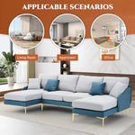 Azure Embrace U-Shaped Sectional Sofa with Chaise Lounges & Gold Accents