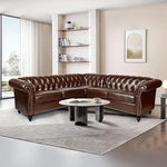 Chesterfield Velvet Sectional Sofa - Large Tufted Couch with Rolled Armrests and Nailhead Design