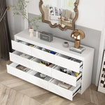 Modern White 9-Drawer Dresser, Long Wooden Storage Chest with Handle-Free Drawers