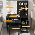 Elegant Black Makeup Vanity with Lighted Mirror, Storage Cabinet, and Desk Drawer – Perfect for Bedroom 