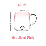 3D Love Gradient Glass Coffee Mug -  Couple Pair Cup 