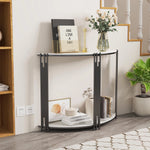 Modern Half Moon Foyer Console Table with White Marble Top & Black Metal Frame – Elegant Narrow Entryway Table