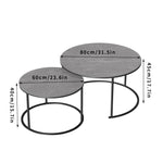 Modern Nesting Round Coffee Table Set with Grey Sintered Stone Top and Metal Legs