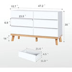 Farmhouse White 6-Drawer Dresser, Large Wooden Storage Cabinet with Asymmetric Drawer Design