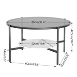 2-Tier Round Glass Coffee Table with Sintered Stone Shelf