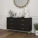 Modern 6-Drawer Wood Dresser with Gold Handles – Elegant Storage Organizer