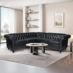 Chesterfield Velvet Sectional Sofa - Large Tufted Couch with Rolled Armrests and Nailhead Design