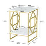 Luxury Minimalist Square Marble Coffee Table with Gold Frame – 2-Tier Side Table for Living Room, Office, and Bedroom