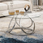 Modern Round Coffee Table with Silver Ring-Shaped Frames – Glass Top for Living Room & Office