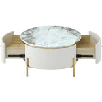 Modern Round Coffee Table with 2 Large Drawers – Sleek Accent Table for Stylish Living