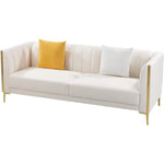 Modern 3-Seater Sofa with Memory Foam, Throw Pillows, and Gold Metal Legs 