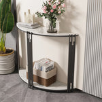 Modern Half Moon Foyer Console Table with White Marble Top & Black Metal Frame – Elegant Narrow Entryway Table