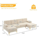 Creamy-White U-Shaped Convertible Sectional Sofa with Double Chaises & Storage