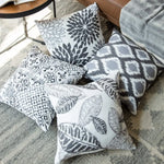 Customizable Gray Geometric Flower Leaf Linen Pillowcase – Sofa Cushion Cover Home Decor