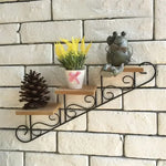 Retro Staircase Wall-Mounted Plant and Flower Shelf – Antique Wooden Decorative Frame